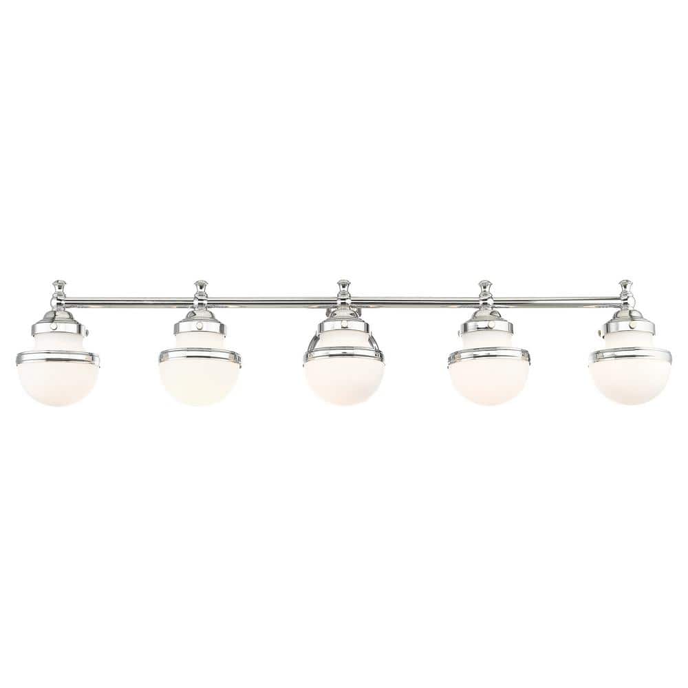 Oldwick Sleek 5-Light Polished Chrome Vanity with Satin Opal Glass
