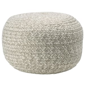 Grayton Solid Gray and Cream 18 in. x 18 in. x 12 in. Indoor and Outdoor Cylinder Pouf