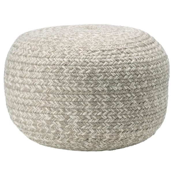 Jaipur Living Grayton Solid Gray and Cream 18 in. x 18 in. x 12 in. Indoor and Outdoor Cylinder Pouf