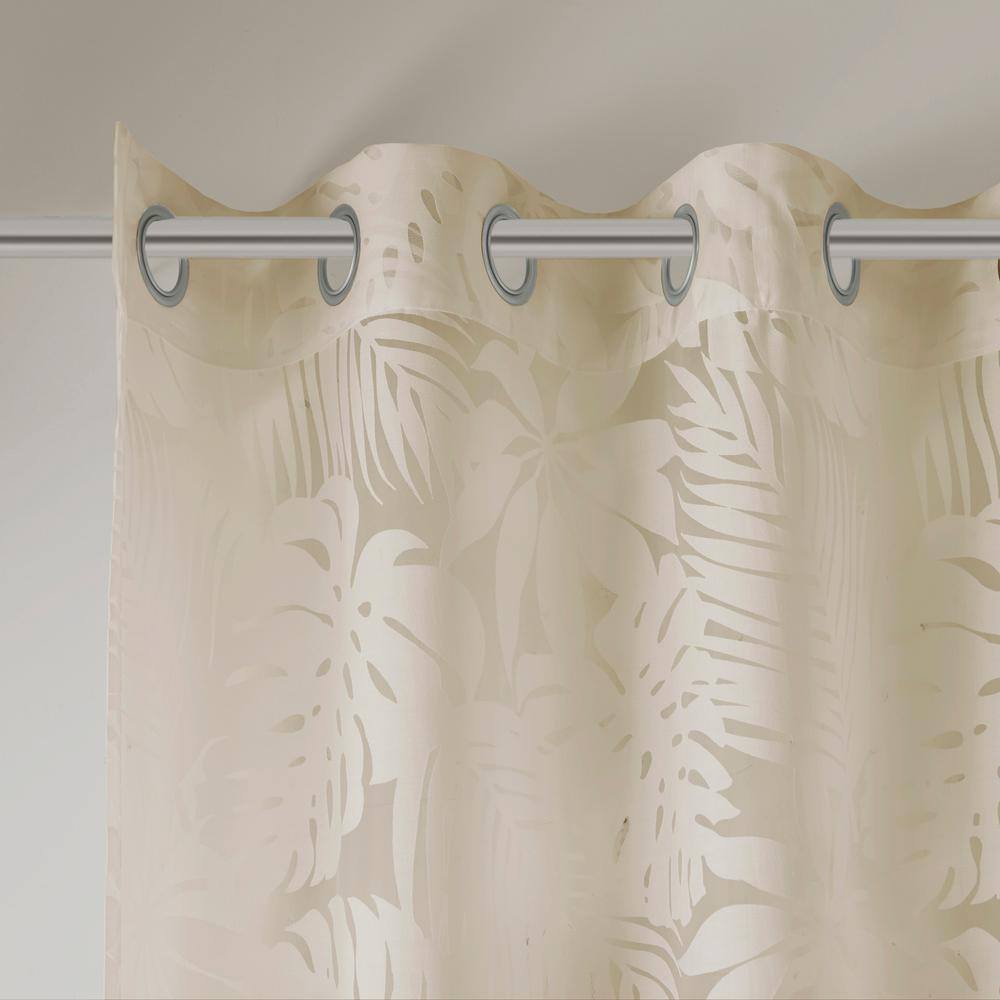 Natural Palm Leaf Sheer Grommet Window Curtain