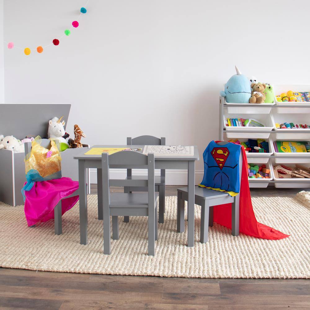 Gray Engineered Wood Kids Table and 4 Chairs Set