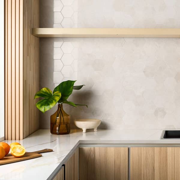 Vanilla Warm White 4 in. x 4 in. Hexagon Polished Marble Mosaic Floor and Wall Tile (1 Sq. Ft. / Each)