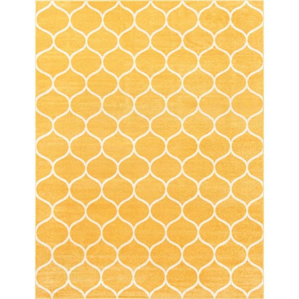 Trellis Frieze Rounded Yellow 10 ft. x 13 ft. Area Rug