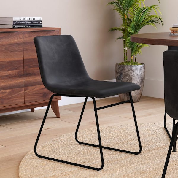 Gray Faux Leather/Black Frame Leather/Faux Leather Dining Chair (2-Pack)