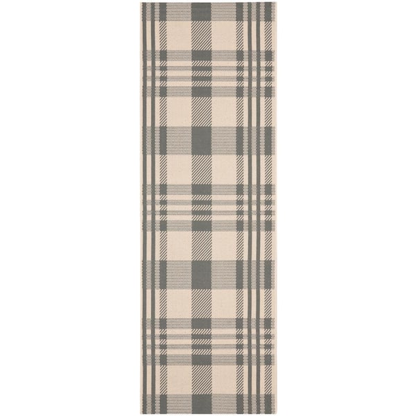 SAFAVIEH Courtyard Gray/Bone 2 ft. x 12 ft. Striped Indoor/Outdoor Patio  Runner Rug