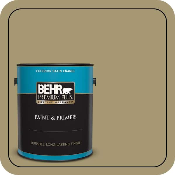 BEHR PREMIUM PLUS 1 gal. #S330-5 Dried Chive Satin Enamel Exterior Paint & Primer