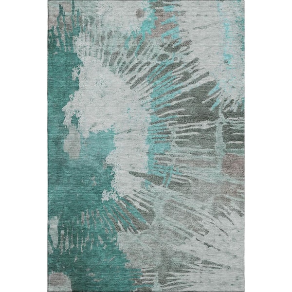 Mayfield Premium Machine Washable Indoor/Outdoor Geometric AMF645 Teal 10 ft. x 14 ft. Area Rug