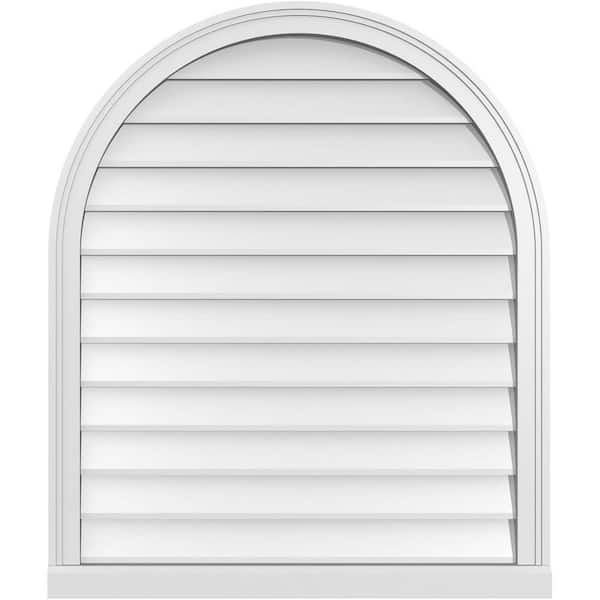 Ekena Millwork 32 in. x 38 in. Round Top Surface Mount PVC Gable Vent: Decorative with Brickmould Sill Frame