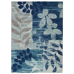 Tranquil Navy/Light Blue 5 ft. x 7 ft. Floral Contemporary Area Rug