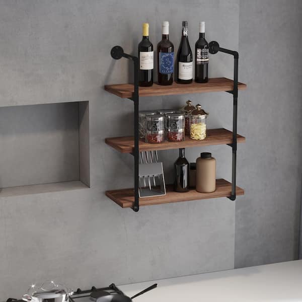 31.5 in. W x 9 in. D Kitchen Decorative Wall Shelf Towel Bar Hooks Wine  Hanging Display Rack Living Room Decor Bathroom TG9150-P87 - The Home Depot