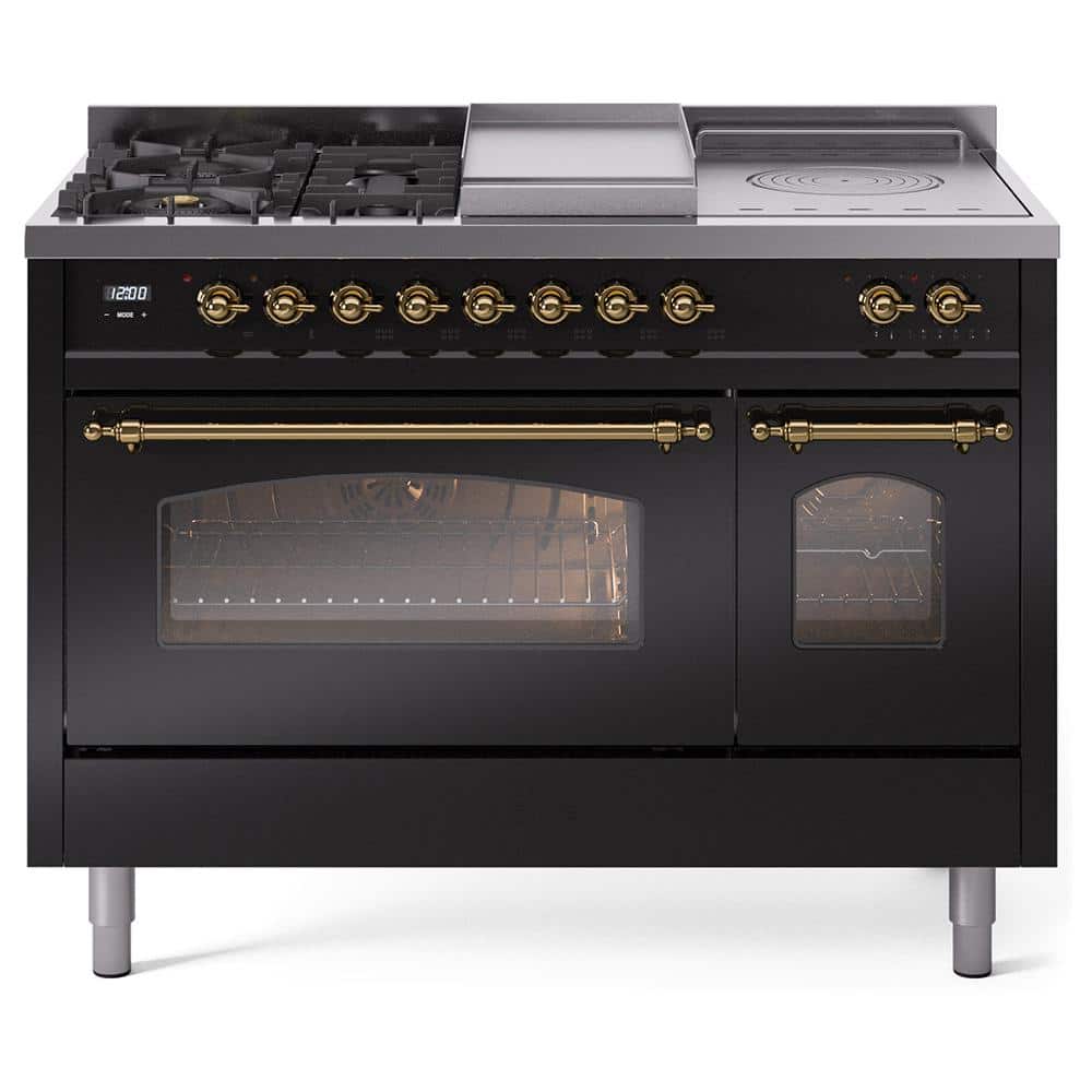 Nostalgie II 48 in. Dual Fuel Natural Gas Range with 5-Burnerss, Griddle, Frenchtop, Brass Trim in Glossy Black price history on PriceWatchPro