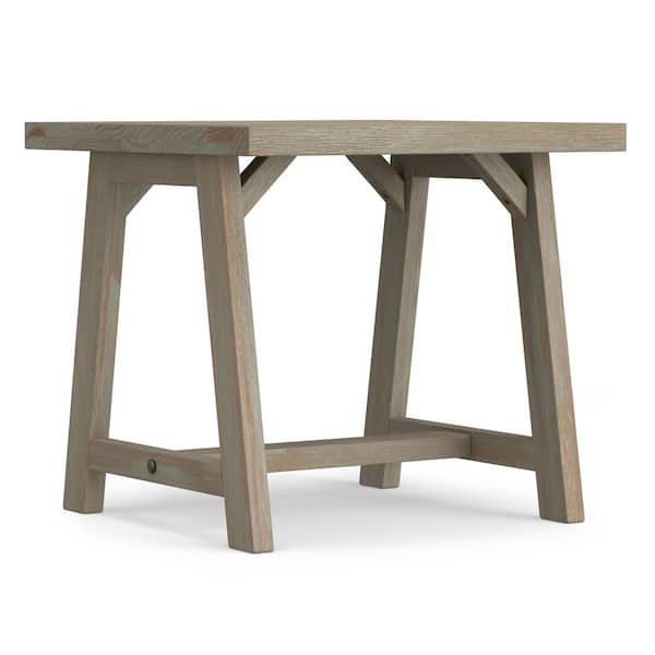 Simpli Home Sawhorse Solid Wood 22 in. W Square Modern Industrial Modern Industrial End Side Table in Distressed Grey