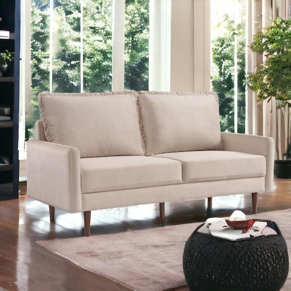 HomeRoots Amelia 69 in. Straight Arm Velvet Rectangle Sofa in Beige