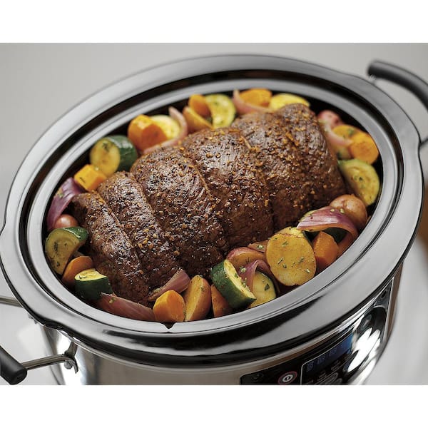 6 qt. Programmable Silver Slow Cooker with Temperature Settings