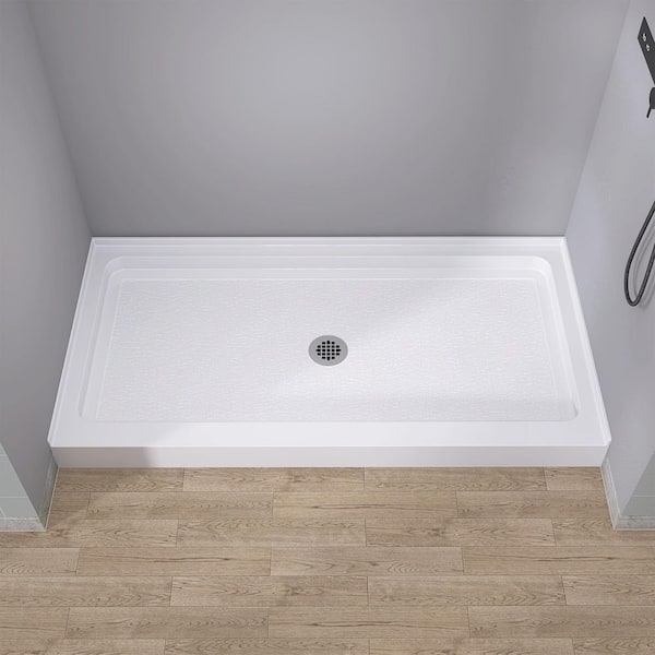 60 in. x 30 in. Acrylic Single Threshold Shower Pan Alcove Floor Rectangular Shower Pan Base with Center Drain in White