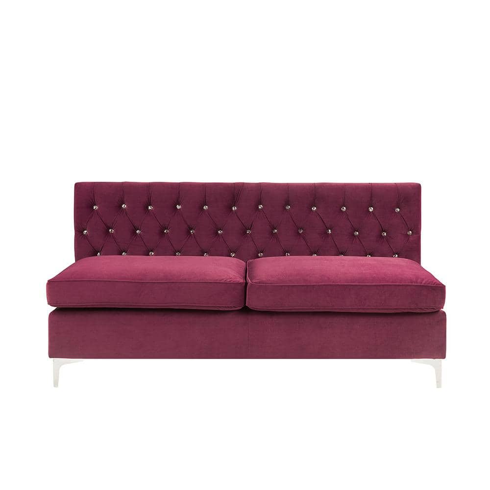 Burgundy Velvet Armless Modular Sofa with Button Tufting