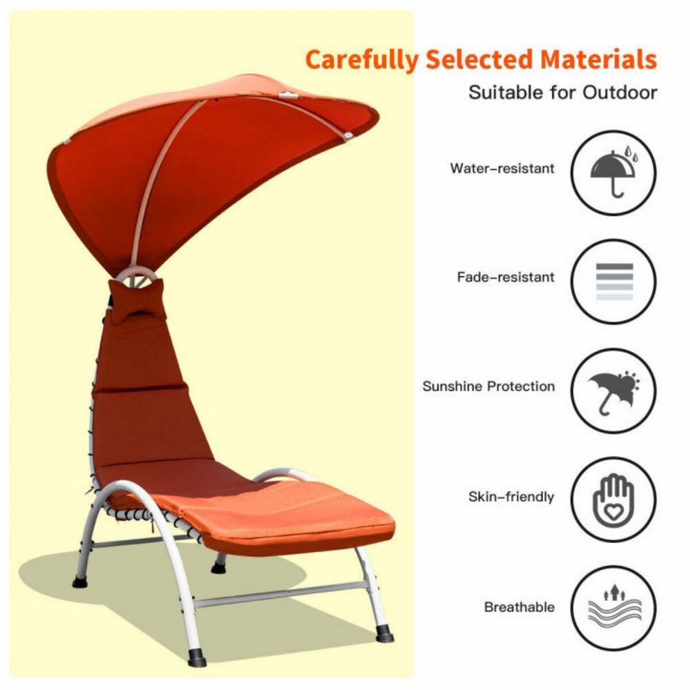 Orange Hanging Chaise Lounger with Cushions and Canopy