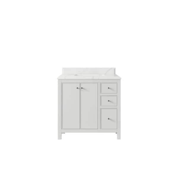 Willow Collections Chicago 36 in. Single Sink Freestanding White Bath Vanity with Calacatta Laza Qt. Top Unassembled