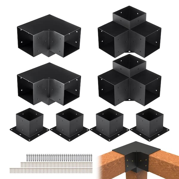 VEVOR Pergola Bracket Kit 6 in. x 6 in. 8-Piece 3-Way Heavy-Duty Corner Bracket Woodworks DIY Post Base Kit Easy Installation