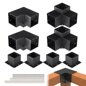 Pergola Bracket Kit 6 in. x 6 in. 8-Piece 3-Way Heavy-Duty Corner Bracket Woodworks DIY Post Base Kit Easy Installation