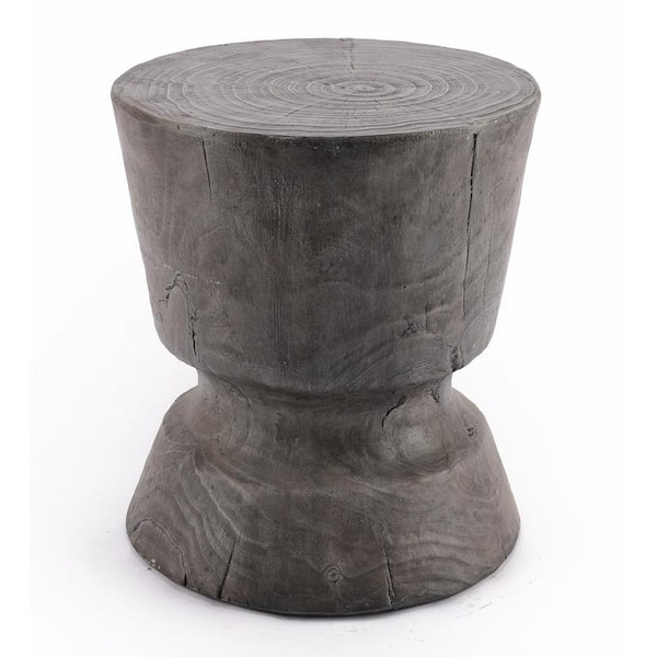 LuxenHome Gray Cement Round Indoor Outdoor Composite Outdoor Side Table