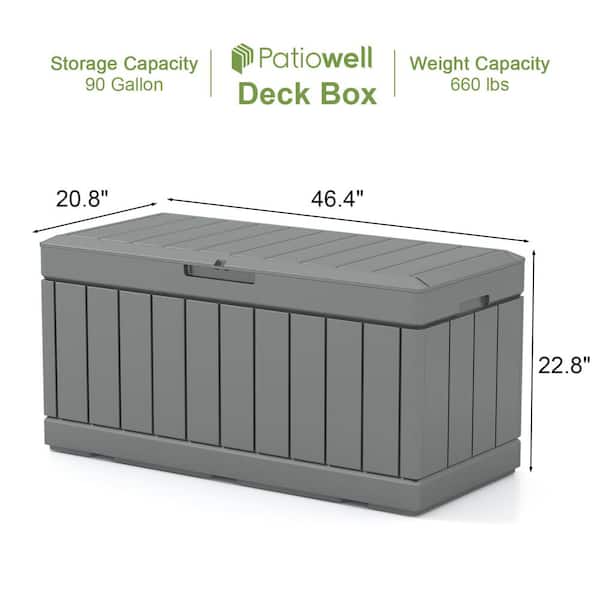  Ram Quality Products Heavy Duty 90 Gallon Plastic Lockable  Outdoor Storage Deck Box with Roller Wheels for Gardening Tools, Gray :  Patio, Lawn & Garden