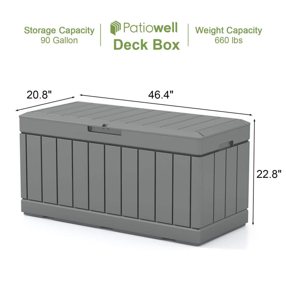 Gray 90 Gallon Lockable Plastic Deck Storage Box