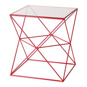 Harliquin Red Metal Outdoor Side Table with a Glass Top