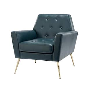 Ilioneus Modern Turquoise Polyurethane Button-tufted Geometric Shape Armchair with Gold Accent Legs