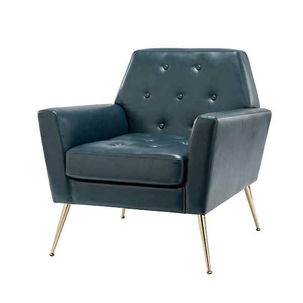 JAYDEN CREATION Ilioneus Modern Turquoise Polyurethane Button-tufted Geometric Shape Armchair with Gold Accent Legs