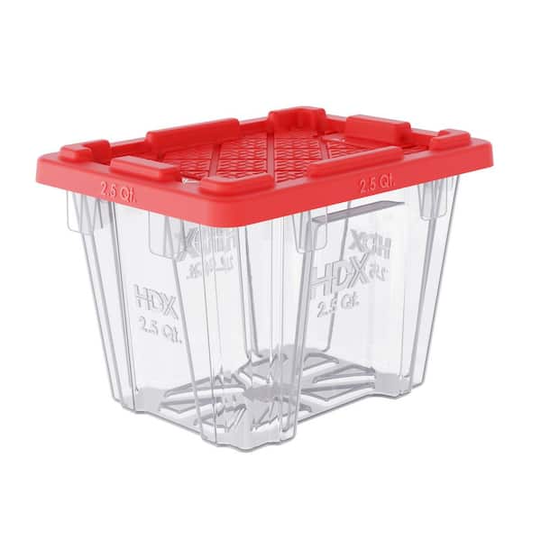 2.5 qt. Tough Storage Tote in Clear with Red Lid