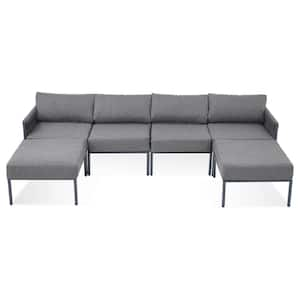 6-Piece Wicker Patio Outdoor Sectional Furniture Set with Gray Cushions