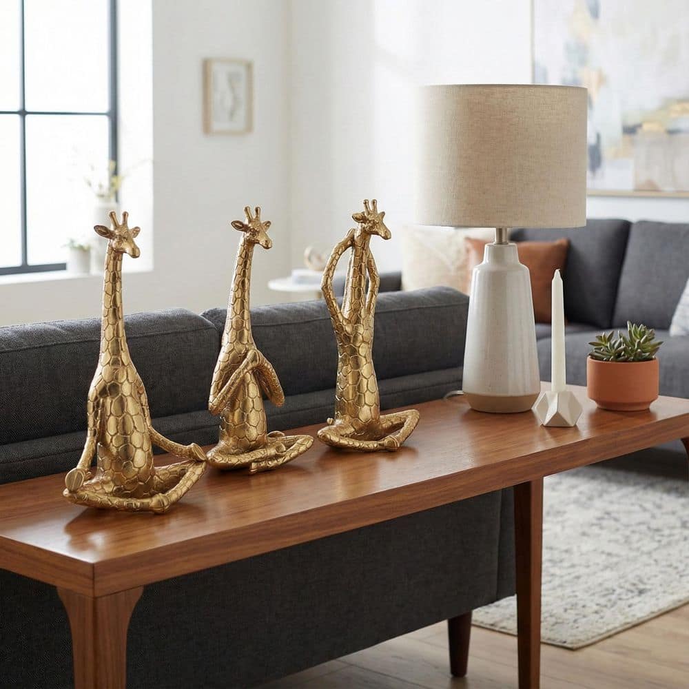 Liv & Skye 7 in. x 12 in. Gold Resin and Polyresin Yoga Giraffe