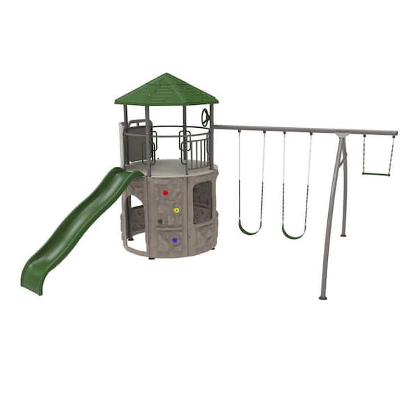 Adventure Tower Playset with Swing, Climbing Wall, Ladder, Tower