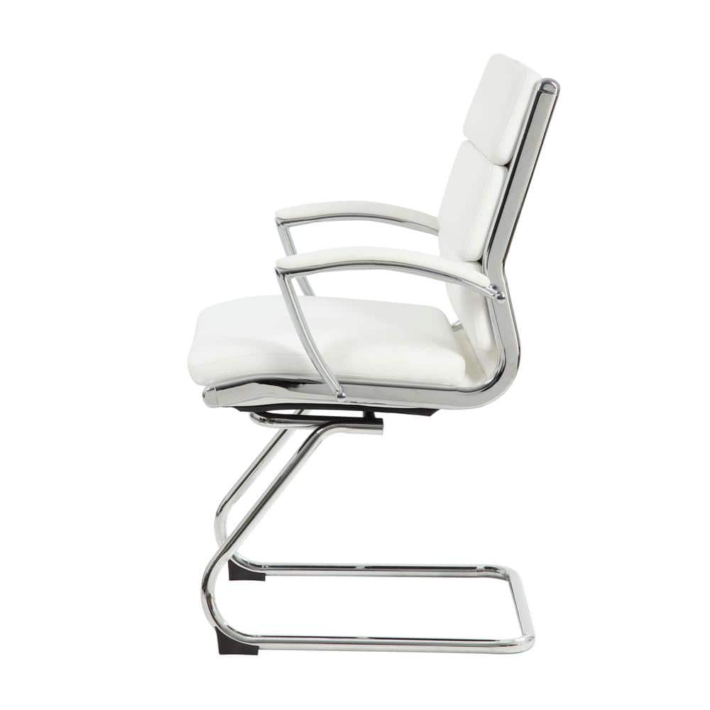 Chic White CaressoftPlus Executive Guest Chair with Chrome Finish