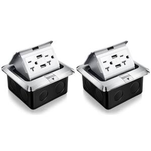 Pop-Up GFCI Outlet Box For Countertop Or Floor – Hidden Electrical Socket, Waterproof, UL Listed, 20A Silver