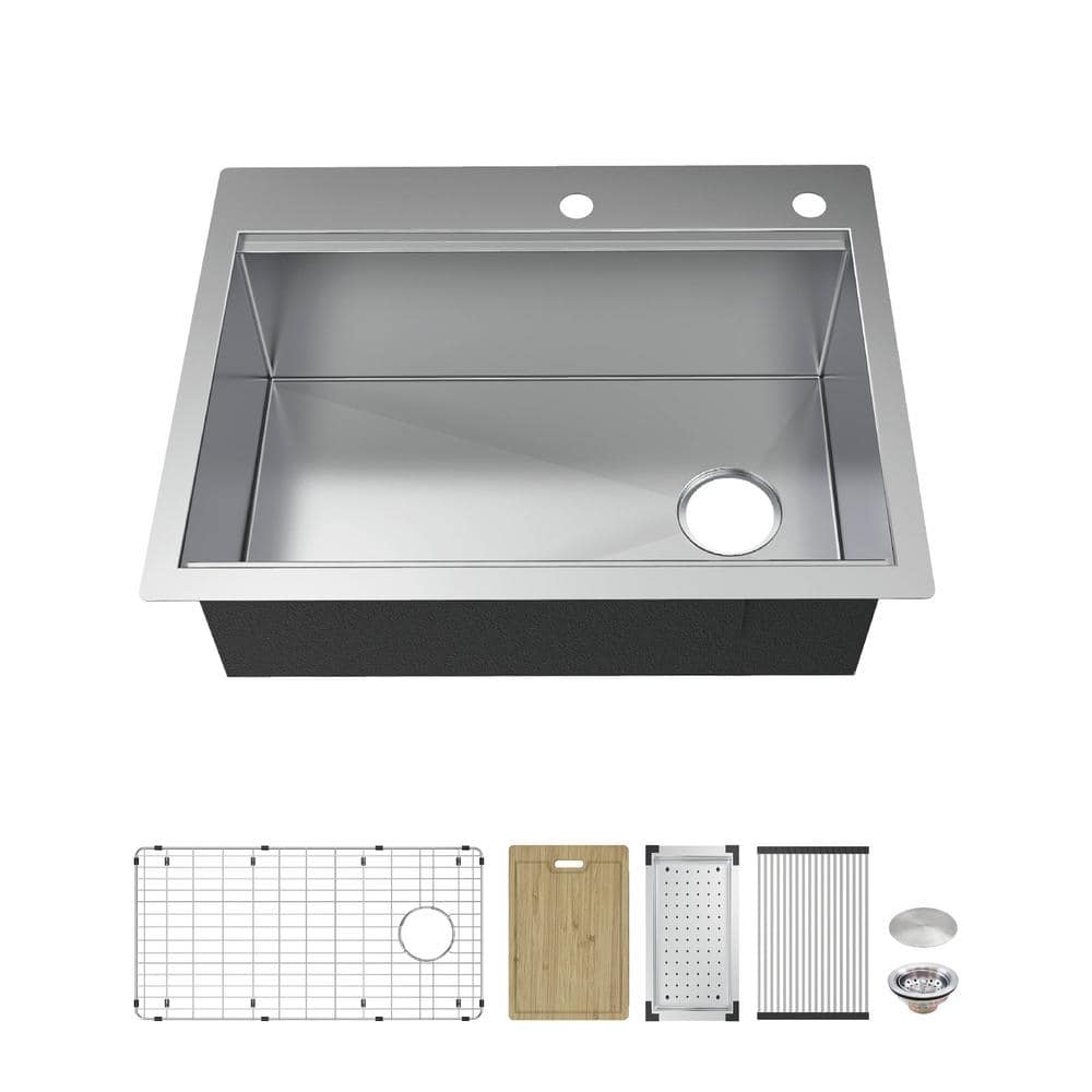 33” Workstation Kitchen Sink Drop-In Top Mount Stainless Steel Single Bowl  with WorkFlow™ Ledge and Accessories in Stainless Steel 95A932-33S-SS