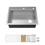 Zero Radius Drop-in/Undermount 16G Stainless Steel 33 in. 2-Hole Single Bowl Workstation Kitchen Sink with Accessories