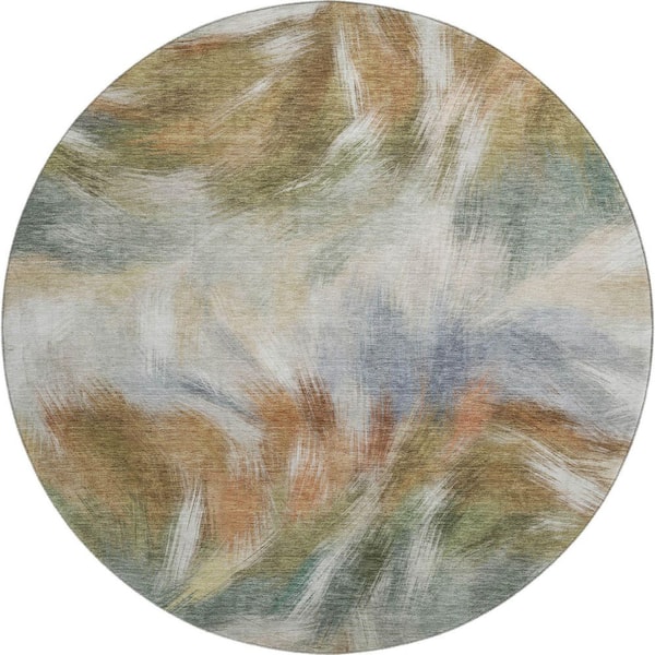 Mayfield Premium Machine Washable Abstract AMF2096 Beige 8 ft. x 8 ft. Round Rug