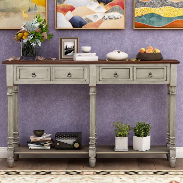 Aisword 58 In Console Table Sofa With Storage For Entryway Drawers And Shelf Antique Grey Wf18895pbh7aal Aisword 58 In Console Table Sofa, Antique Entry Table With Storage