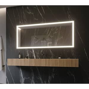65 in. W x 28 in. H Rectangular Powdered Gray Framed Wall Mounted Bathroom Vanity Mirror 6000K LED