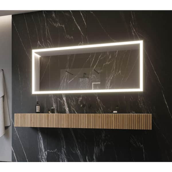 Unbranded 65 in. W x 28 in. H Rectangular Powdered Gray Framed Wall Mounted Bathroom Vanity Mirror 6000K LED