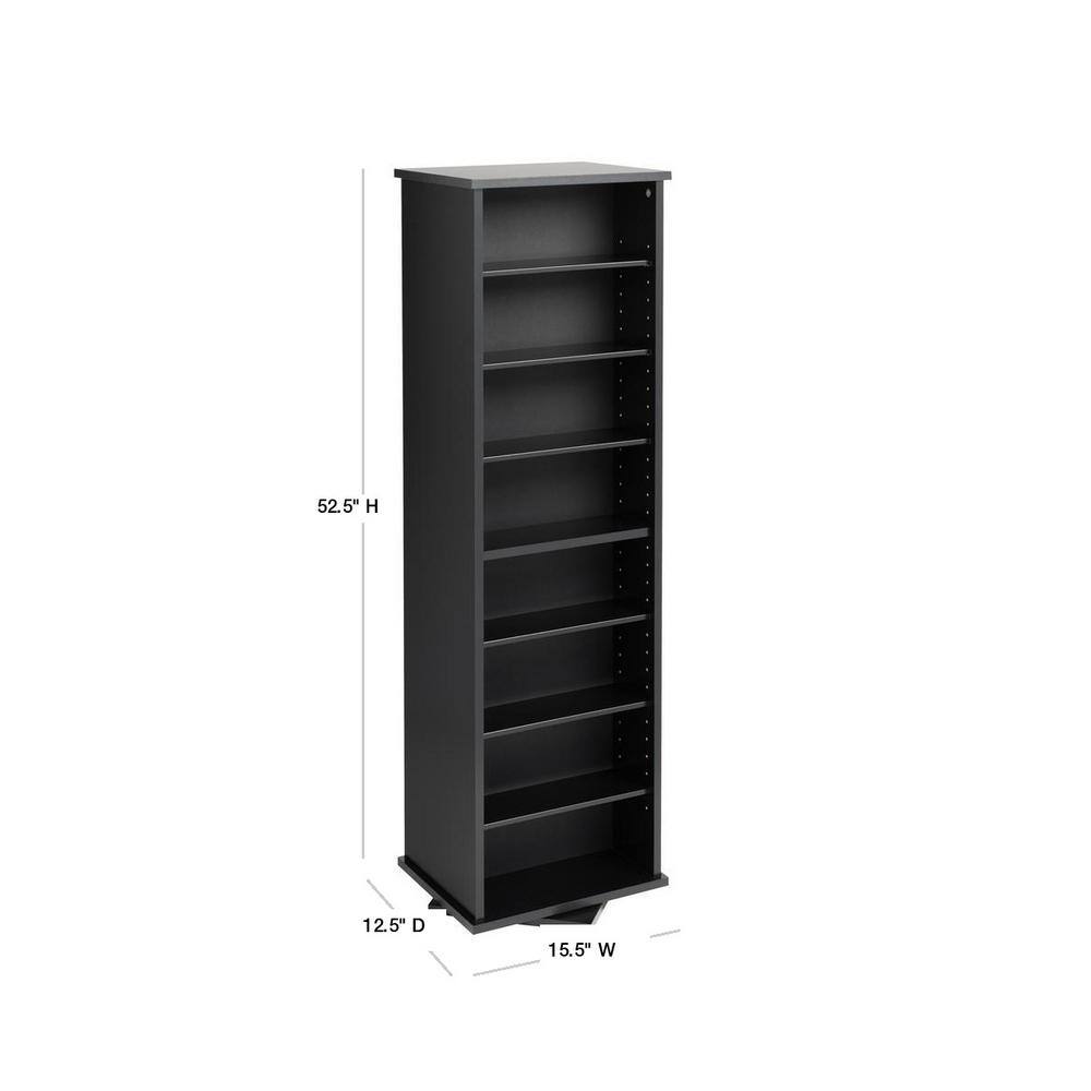 Black Composite Wood Two-Sided Spinning Media Storage Tower