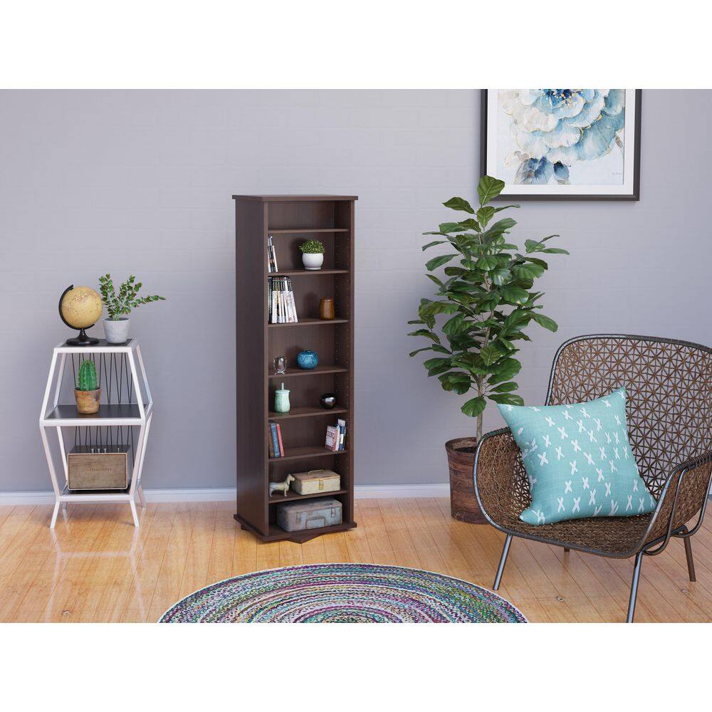 Black Composite Wood Two-Sided Spinning Media Storage Tower