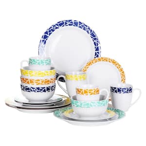 16-Piece Assorted Colors Porcelain Dinnerware Set Plates and Bowls Set Mugs (Service for 4)