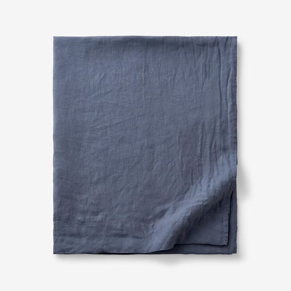Legends Hotel Denim Blue Solid Washed Linen Twin/Twin XL Flat Sheet