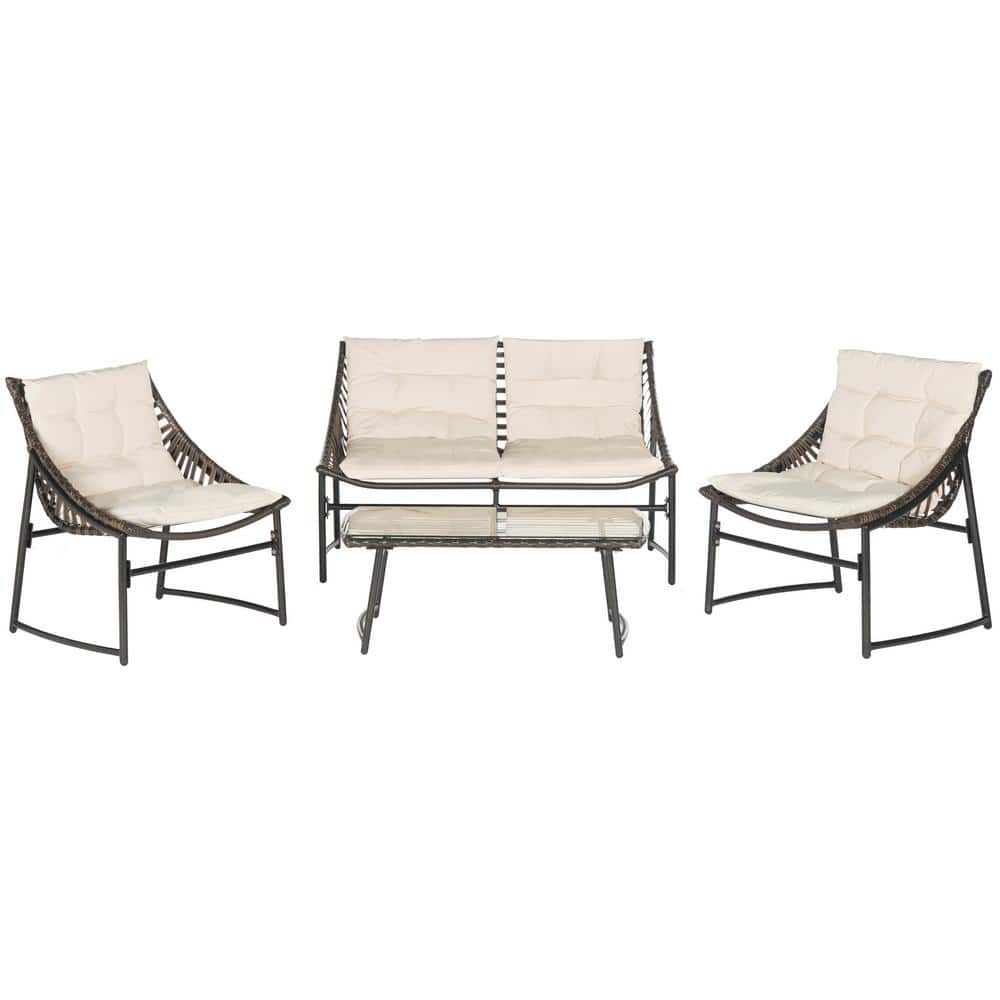 Berkane Beige and Brown Wicker 4-Piece Patio Conversation Set