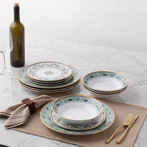 Noritake Serene Garden 12-Piece (Green) Porcelain Dinnerware Set