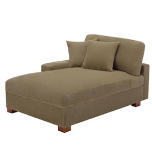 Camel Corduroy Polyester Left Arm Facing Sectional Chaise Lounge with Wood Legs(Set of 1)