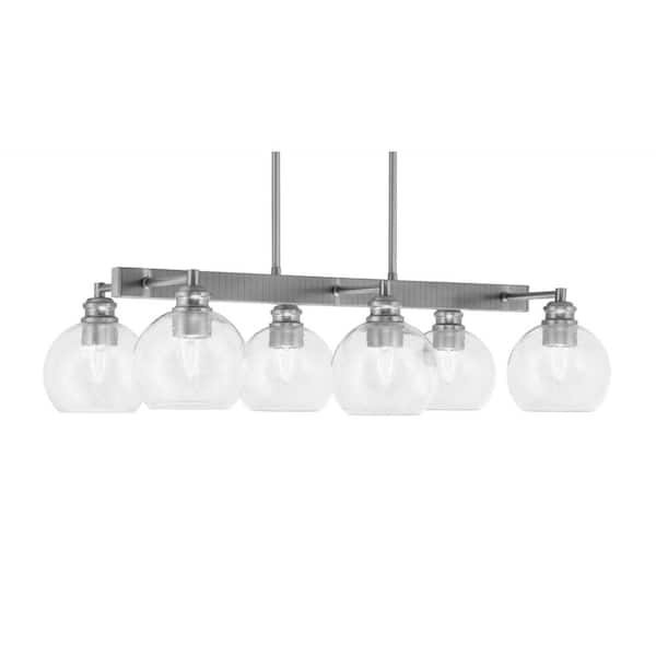 Unbranded Albany 6 Light Brushed Nickel Downlight Chandelier, Linear Chandelier for the Kitchen with Clear Bubble Glass Shades
